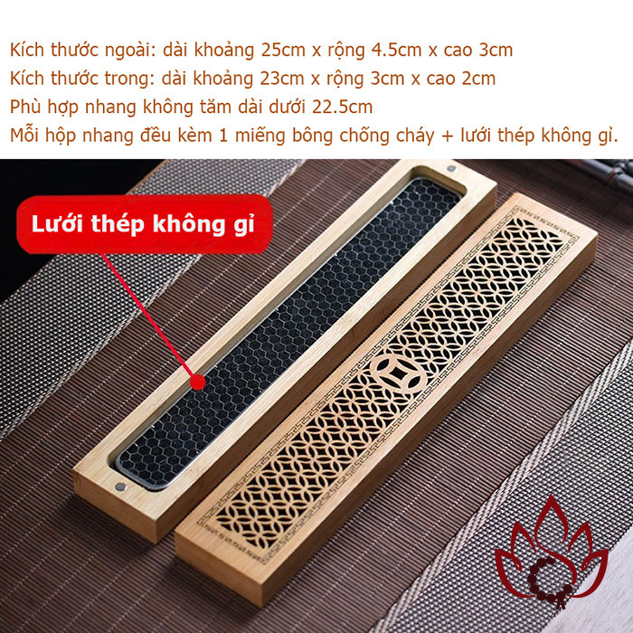 Khay Đốt Nhang Trầm Hương Không Tăm | Tre Tự Nhiên | Lưới Thép Chống Cháy